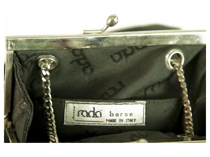 Rodo Black Leder gefüttert gerahmte Blumen Clutch Brieftasche Tasche Handtasche Silberkette Schwarz - Ansicht 6