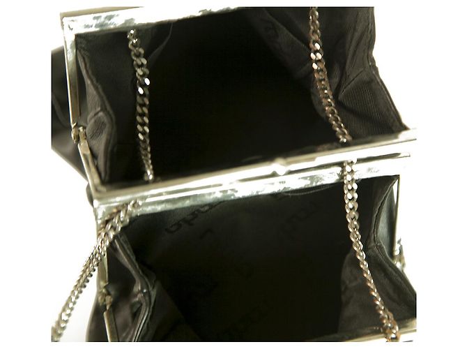 Rodo Black Leder gefüttert gerahmte Blumen Clutch Brieftasche Tasche Handtasche Silberkette Schwarz - Ansicht 7