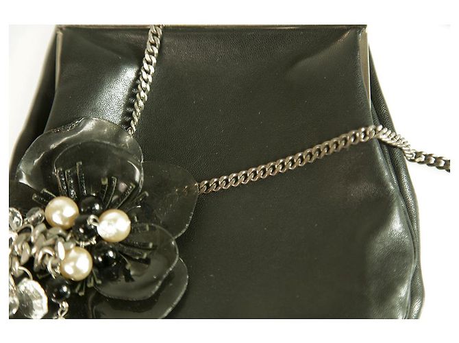 Rodo Black Leder gefüttert gerahmte Blumen Clutch Brieftasche Tasche Handtasche Silberkette Schwarz - Ansicht 8