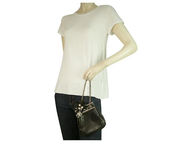 Rodo Black Leder gefüttert gerahmte Blumen Clutch Brieftasche Tasche Handtasche Silberkette Schwarz - Ansicht 9