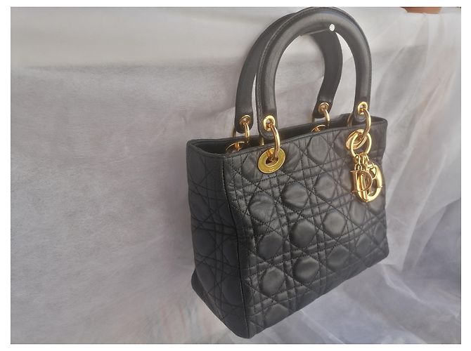 Dior Lady Dior Lammleder Handtasche Schwarz - Ansicht 7