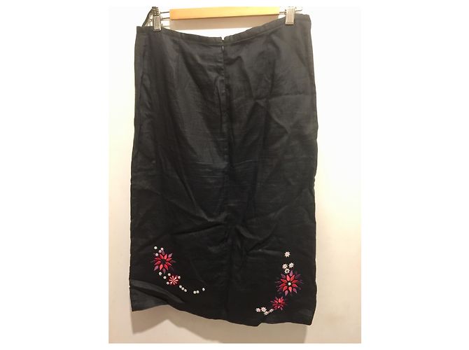 Falda French Connection de algodón negra con bordados florales Negro - vista 2
