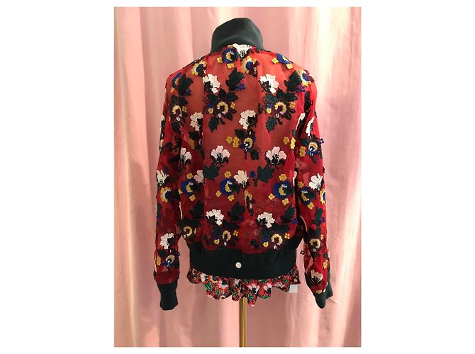 Sacai Jacke Rot mit Blumenstickerei - Ansicht 2