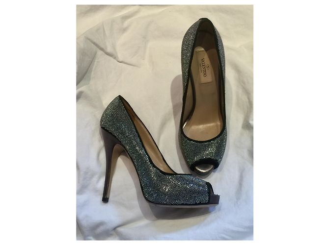 Valentino Garavani Valentino Sparkle Peeptoes Nero Argento - vista 2