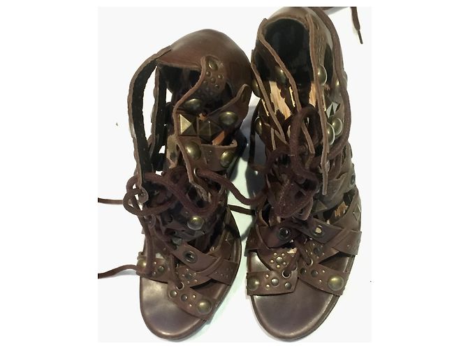 Dolce & Gabbana D&G Gladiator studded sandals with wedge Brown - view 2