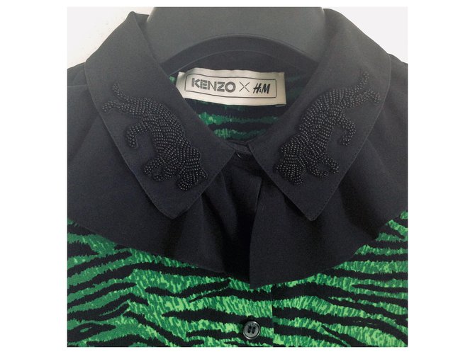 Camicetta Kenzo x HM in seta verde e nera Nero - vista 2