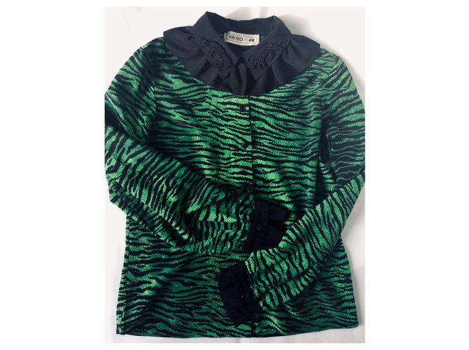 Camicetta Kenzo x HM in seta verde e nera Nero - vista 4