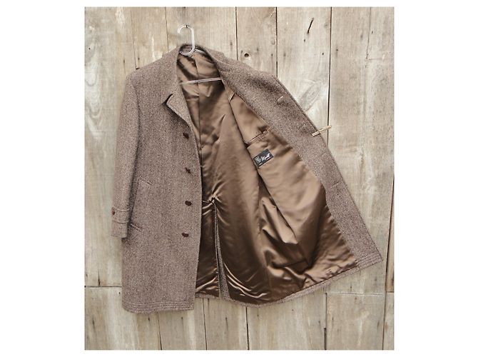 Autre Marque Mavest Brown Wool Chevron Tweed Coat - view 5