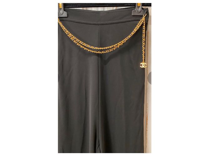 Chanel Hose Schwarz aus Viskose mit Goldkette - Ansicht 2