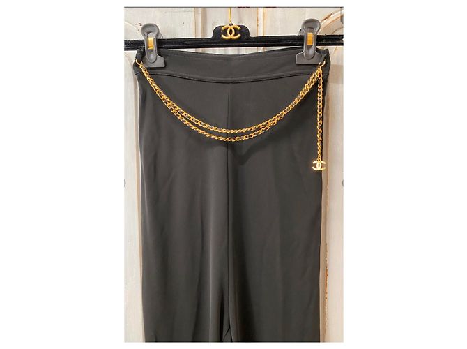 Chanel Hose Schwarz aus Viskose mit Goldkette - Ansicht 8