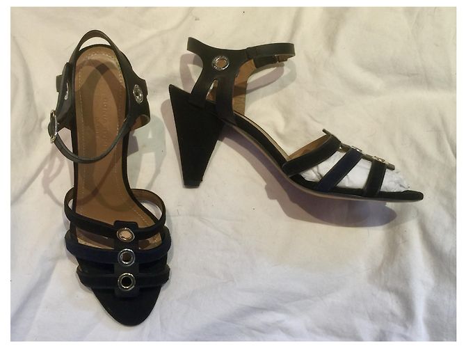 Sonia Rykiel Sandali con cinturino in pelle e camoscio Nero Blu scuro - vista 2