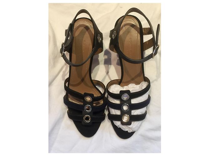 Sonia Rykiel Sandali con cinturino in pelle e camoscio Nero Blu scuro - vista 3