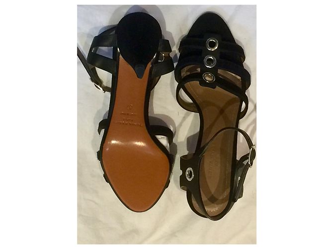 Sonia Rykiel Sandali con cinturino in pelle e camoscio Nero Blu scuro - vista 5