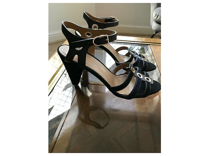 Sonia Rykiel Sandali con cinturino in pelle e camoscio Nero Blu scuro - vista 7