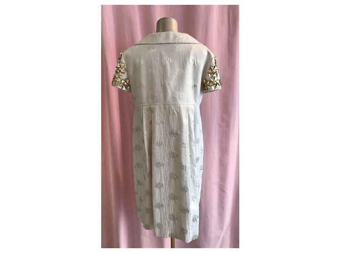 Vestido Moschino de algodão com flores de plástico cor creme Fora de branco - vista 2