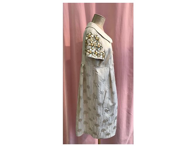 Vestido Moschino de algodão com flores de plástico cor creme Fora de branco - vista 3