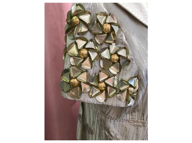 Vestido Moschino de algodão com flores de plástico cor creme Fora de branco - vista 4