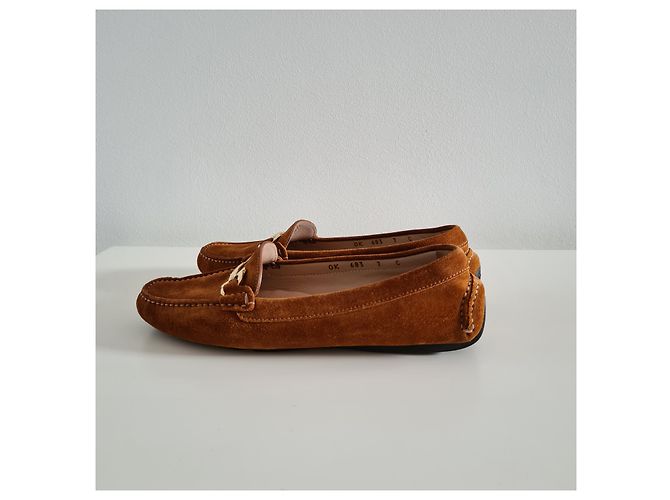 Mocassini Salvatore Ferragamo Camoscio Marrone Marrone chiaro - vista 3