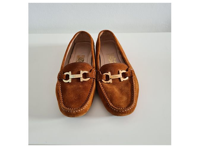 Mocassini Salvatore Ferragamo Camoscio Marrone Marrone chiaro - vista 8