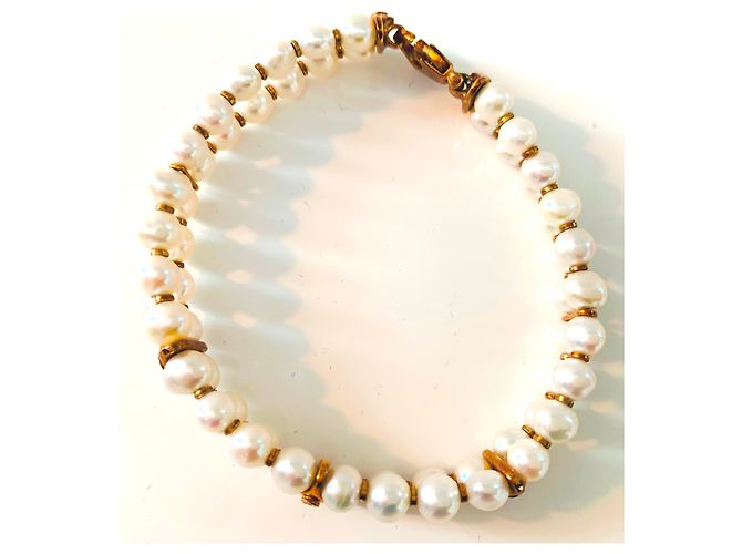 Autre Marque Bracciale manchette in oro giallo con perle Akoya e diamanti Bianco Gold hardware - vista 11