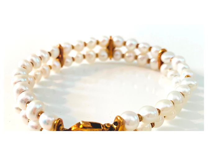 Autre Marque Bracciale manchette in oro giallo con perle Akoya e diamanti Bianco Gold hardware - vista 12