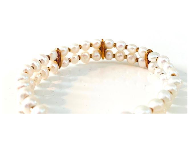 Autre Marque Bracciale manchette in oro giallo con perle Akoya e diamanti Bianco Gold hardware - vista 13