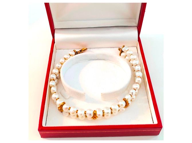 Autre Marque Bracciale manchette in oro giallo con perle Akoya e diamanti Bianco Gold hardware - vista 14