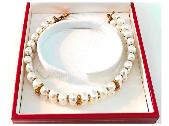 Autre Marque Bracciale manchette in oro giallo con perle Akoya e diamanti Bianco Gold hardware - vista 15