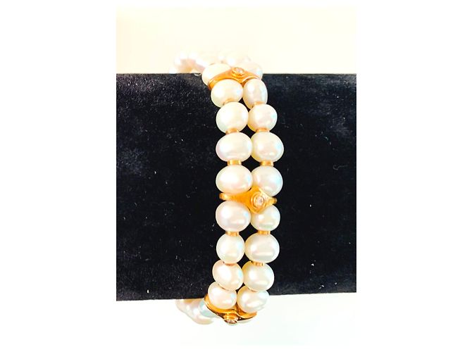 Autre Marque Bracciale manchette in oro giallo con perle Akoya e diamanti Bianco Gold hardware - vista 3