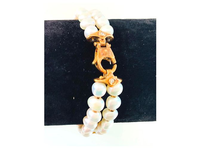 Autre Marque Bracciale manchette in oro giallo con perle Akoya e diamanti Bianco Gold hardware - vista 4