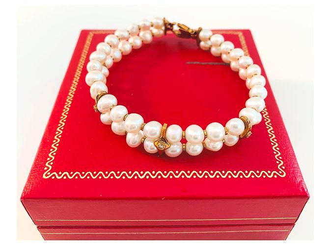 Autre Marque Bracciale manchette in oro giallo con perle Akoya e diamanti Bianco Gold hardware - vista 5