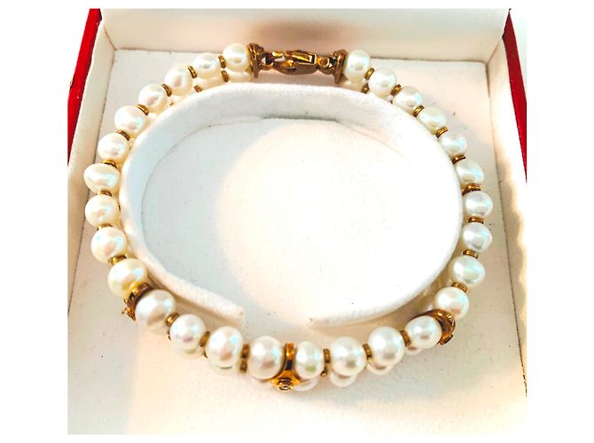 Autre Marque Bracciale manchette in oro giallo con perle Akoya e diamanti Bianco Gold hardware - vista 7