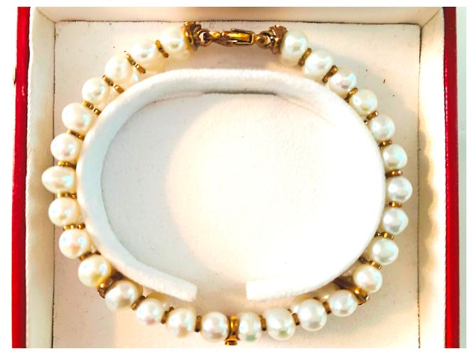 Autre Marque Bracciale manchette in oro giallo con perle Akoya e diamanti Bianco Gold hardware - vista 8