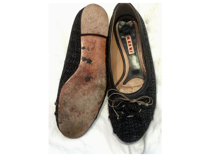 Marni Ballerine di pelle e tweet, UK 4 Nero Grigio - vista 6