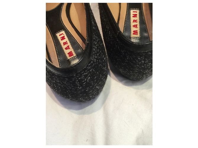 Marni Ballerine di pelle e tweet, UK 4 Nero Grigio - vista 7