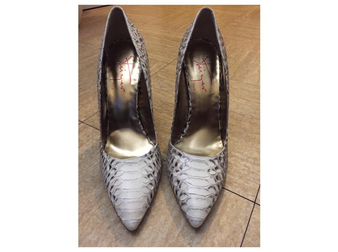 Walter Steiger Python Print Pumps Creme Exotisches Leder Roh Python drucken - Ansicht 2