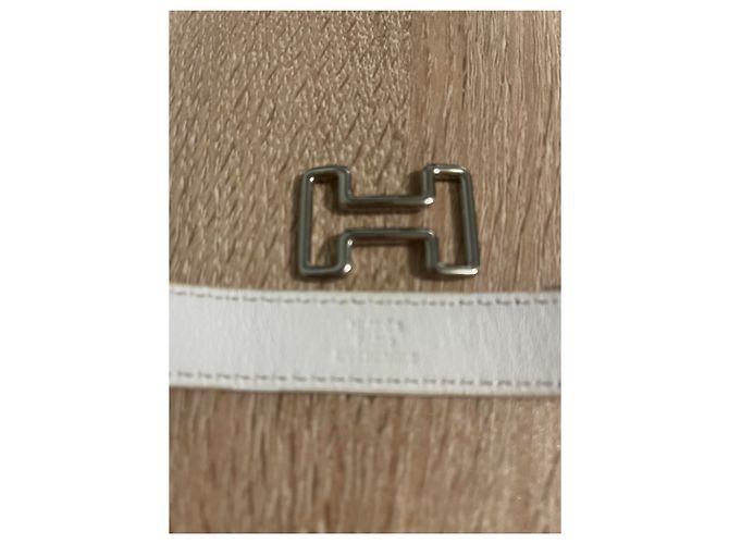 Pulseira Hermès de couro com fivela H prateada Tamanho L Branco - vista 4