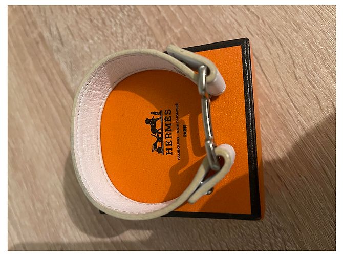 Pulseira Hermès de couro com fivela H prateada Tamanho L Branco - vista 7