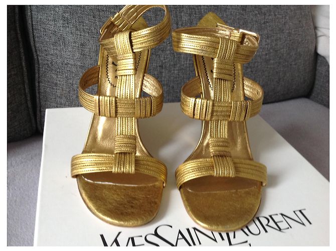 Décolleté Yves Saint Laurent Pelle Oro 37 D'oro - vista 2