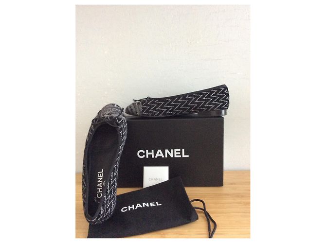 Cambon Chanel Ballerine in Tweed Nero e Argentato Argento - vista 3