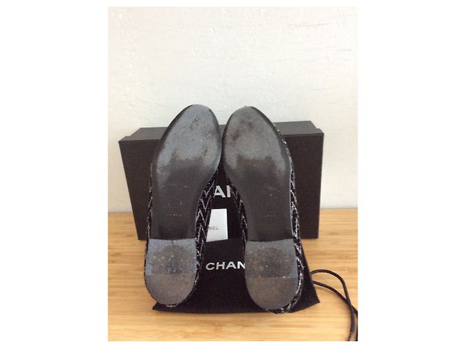 Cambon Chanel Ballerine in Tweed Nero e Argentato Argento - vista 4