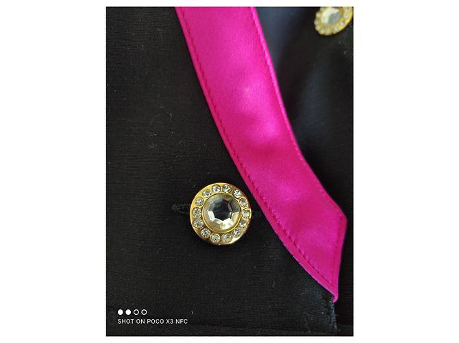 Louis Féraud Jumpsuit aus schwarzer Wolle mit rosa Satin - Ansicht 14