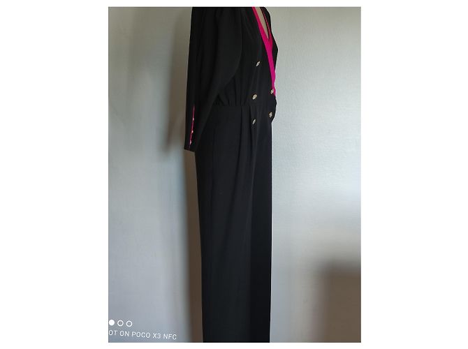 Louis Féraud Jumpsuit aus schwarzer Wolle mit rosa Satin - Ansicht 4