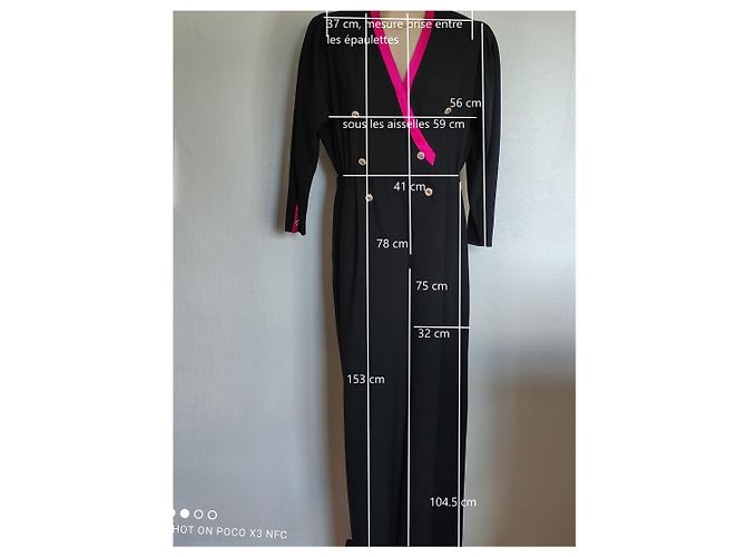 Louis Féraud Jumpsuit aus schwarzer Wolle mit rosa Satin - Ansicht 6