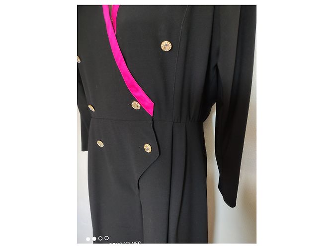 Louis Féraud Jumpsuit aus schwarzer Wolle mit rosa Satin - Ansicht 8