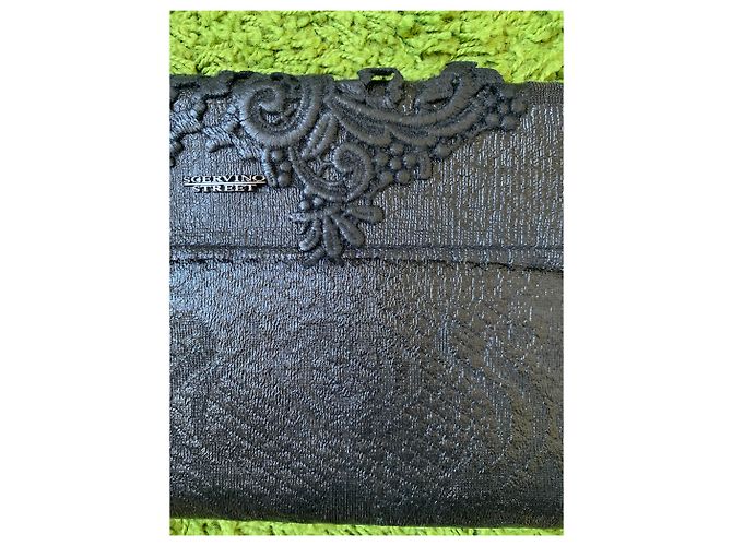 Pochette Ermanno Scervino in lana nera con pizzo Nero - vista 3