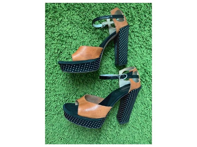 Sandali con plateau Tosca Blu in pelle Cognac - vista 2