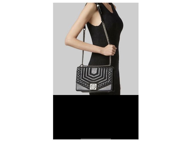 Borsa a mano in pelle nera Philipp Plein Nero - vista 4