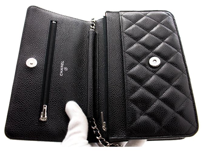 Wallet On Chain CHANEL Portafoglio con caviale su catena WOC Borsa a tracolla nera con tracolla Nero - vista 11