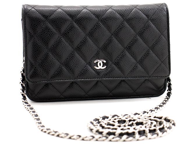 Wallet On Chain CHANEL Portafoglio con caviale su catena WOC Borsa a tracolla nera con tracolla Nero - vista 2